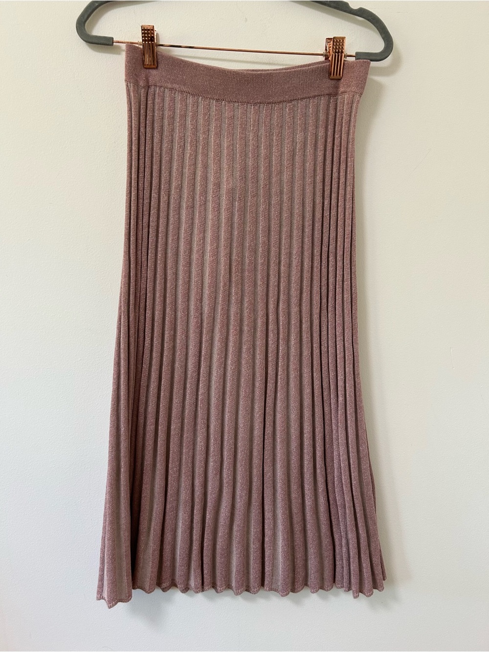 Rebecca Taylor Pleated Midi Skirt in Mauve Pink sweater metallic XS brand new